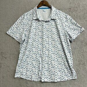 REV Men's XL Short Sleeve Shirt Blue Floral Pattern Polyester & Spandex